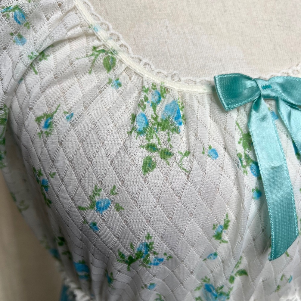 70s Vintage Beverly Floral Nightgown House Dress Powder Blue Women's Small - Picture 6 of 11
